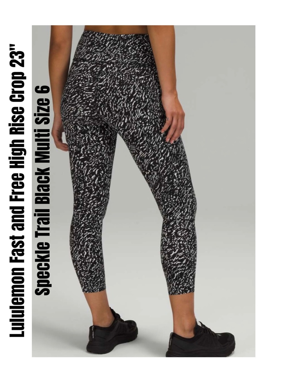 Lululemon Fast and Free High Rise Crop 23" Speckle Trail Black Multi Size 6